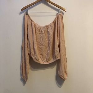 Blush Pink Off-the-Shoulder Top with Slit Sleeves